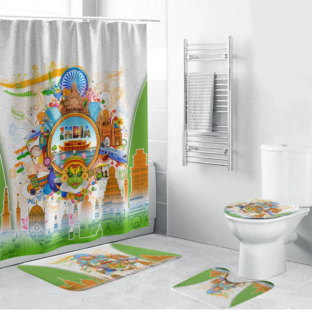 India Independence Day Bathroom Set Indian Landmark Peacock Mandala Cultural Heritage