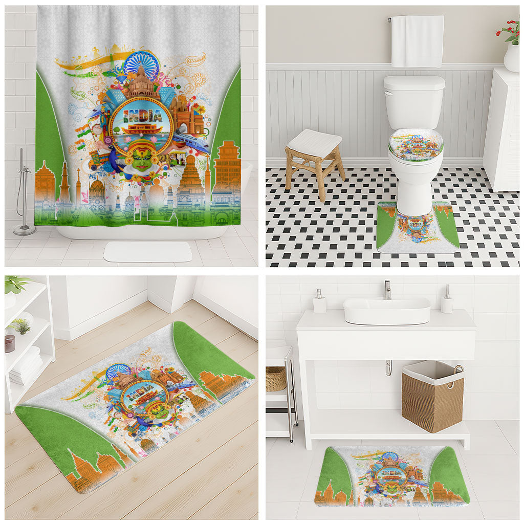 India Independence Day Bathroom Set Indian Landmark Peacock Mandala Cultural Heritage