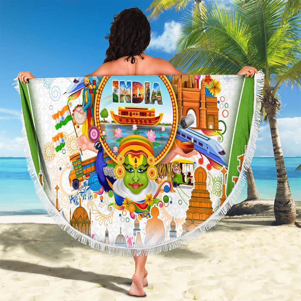 India Independence Day Beach Blanket Indian Landmark Peacock Mandala Cultural Heritage