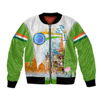 India Independence Day Bomber Jacket Indian Landmark Peacock Mandala Cultural Heritage