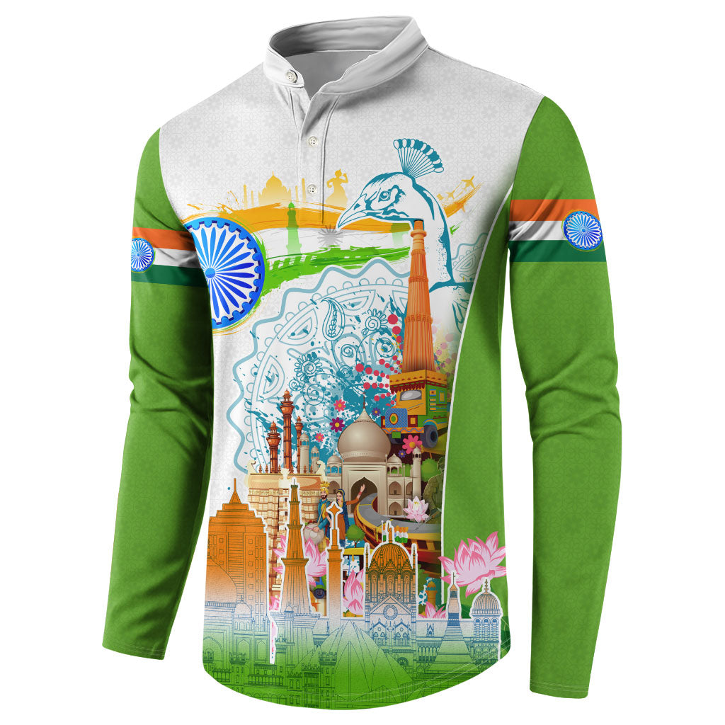 India Independence Day Button Sweatshirt Indian Landmark Peacock Mandala Cultural Heritage