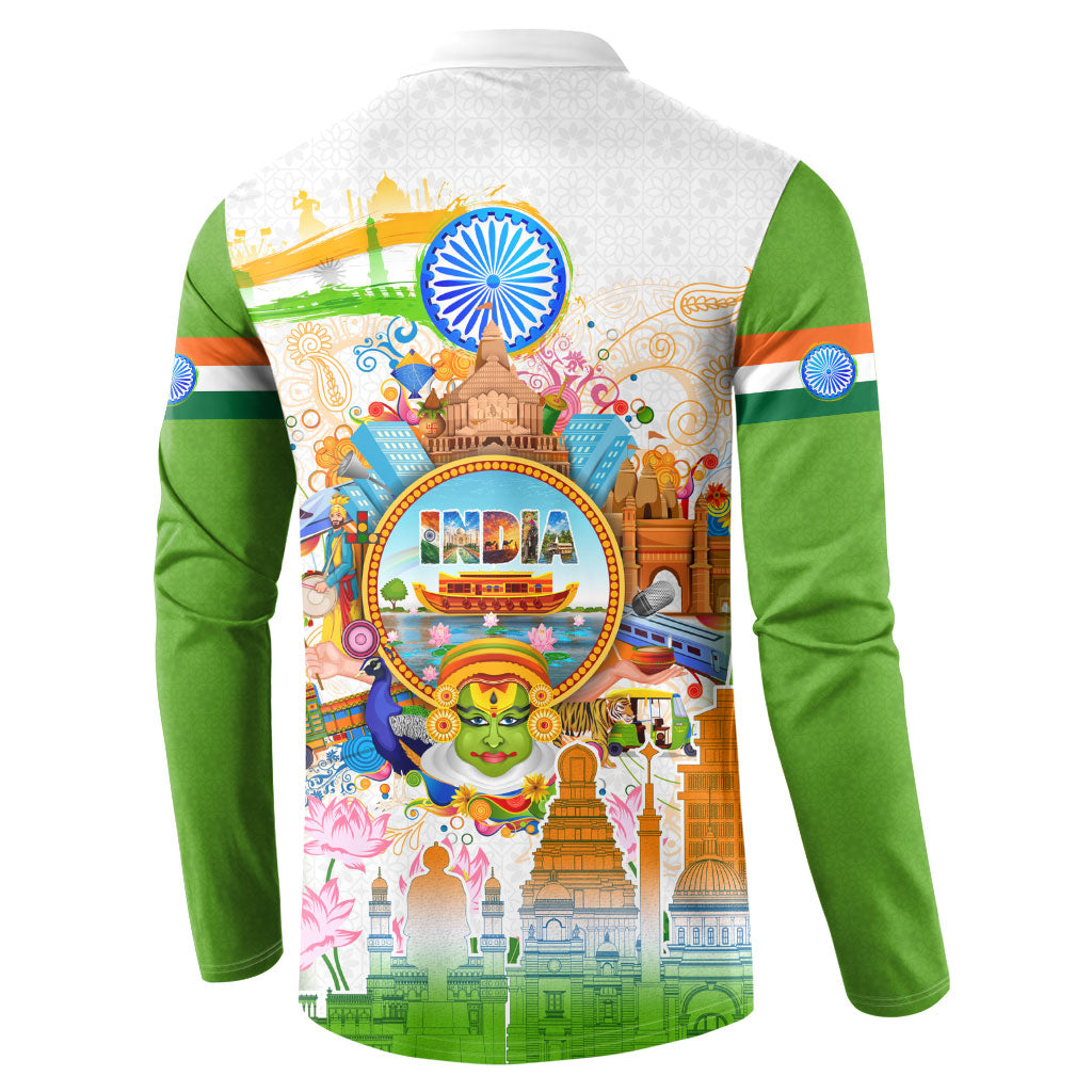 India Independence Day Button Sweatshirt Indian Landmark Peacock Mandala Cultural Heritage