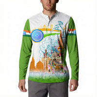 India Independence Day Button Sweatshirt Indian Landmark Peacock Mandala Cultural Heritage