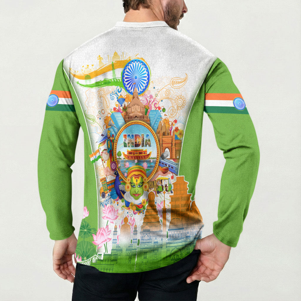 India Independence Day Button Sweatshirt Indian Landmark Peacock Mandala Cultural Heritage