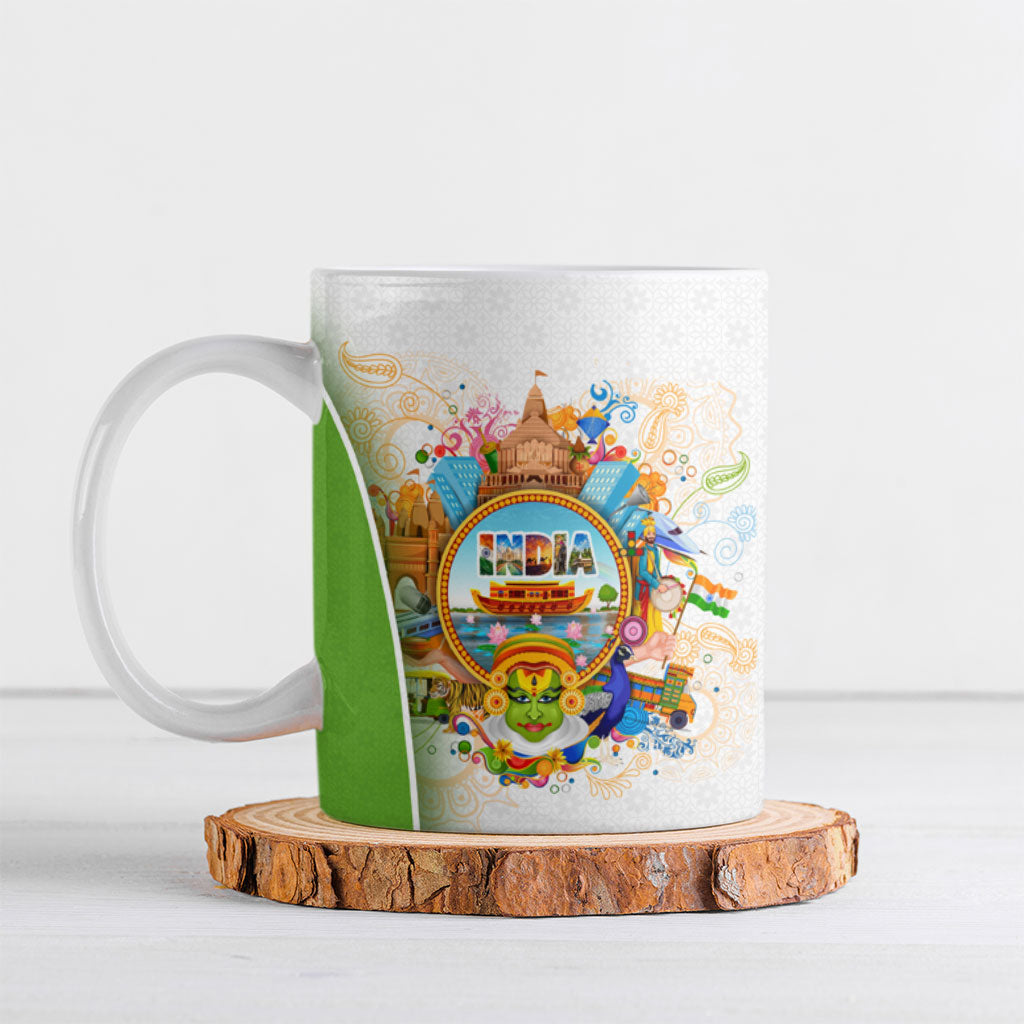 India Independence Day Ceramic Mug Indian Landmark Peacock Mandala Cultural Heritage