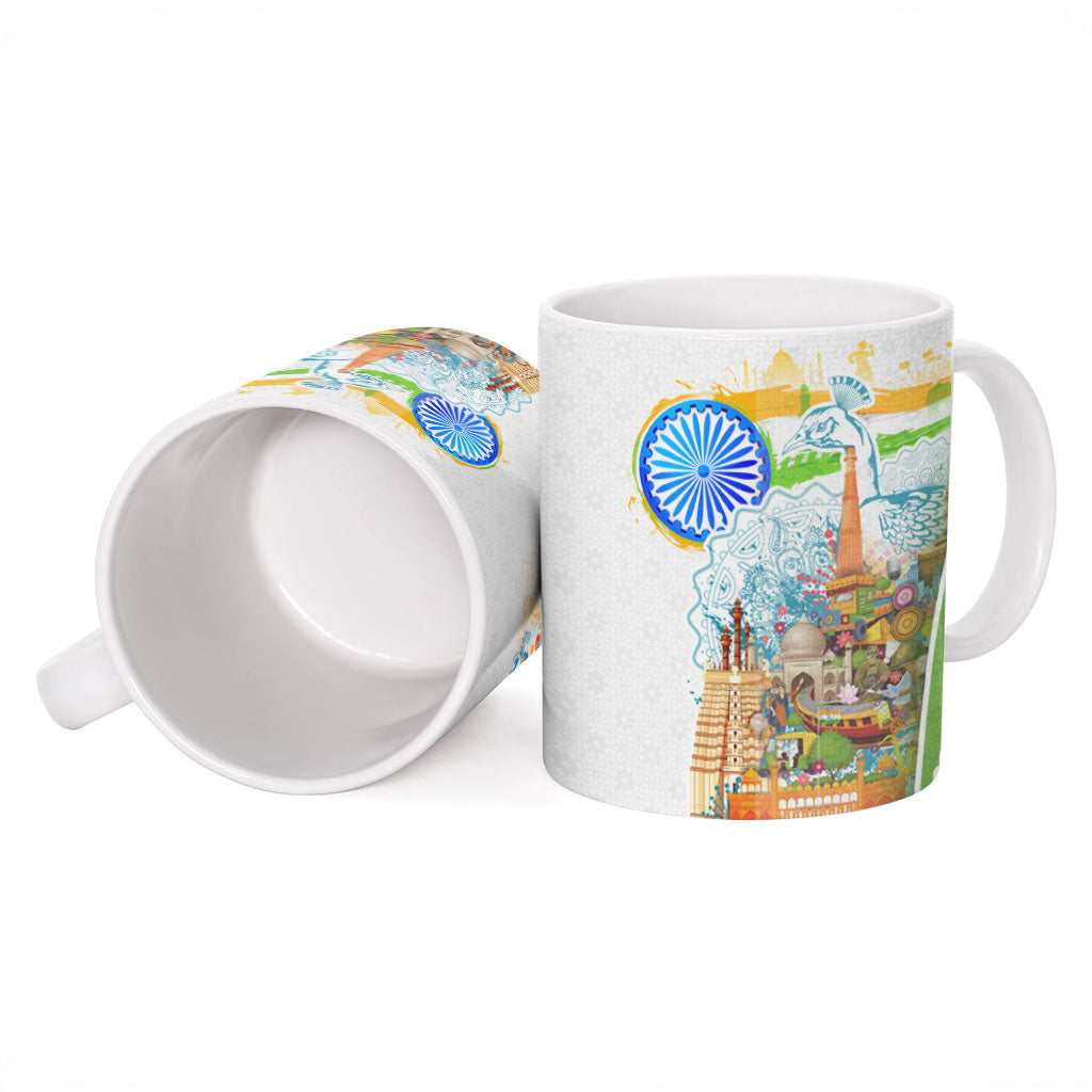 India Independence Day Ceramic Mug Indian Landmark Peacock Mandala Cultural Heritage