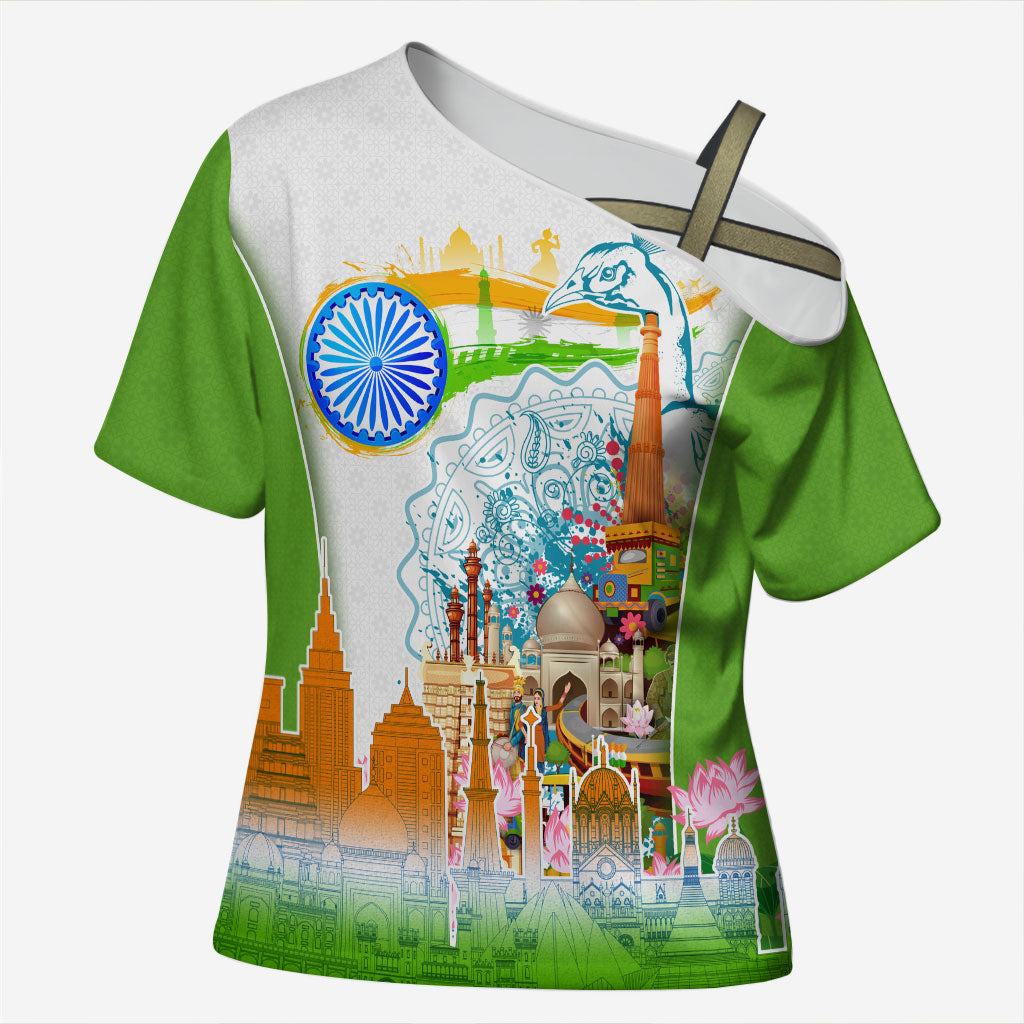 India Independence Day Cross Shoulder Shirt Indian Landmark Peacock Mandala Cultural Heritage