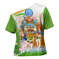 India Independence Day Cross Shoulder Shirt Indian Landmark Peacock Mandala Cultural Heritage