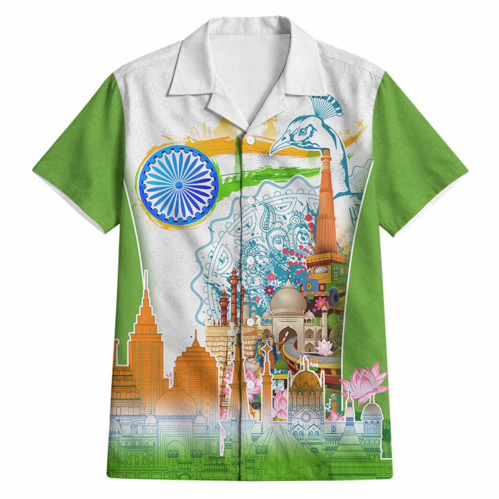 India Independence Day Hawaiian Shirt Indian Landmark Peacock Mandala Cultural Heritage