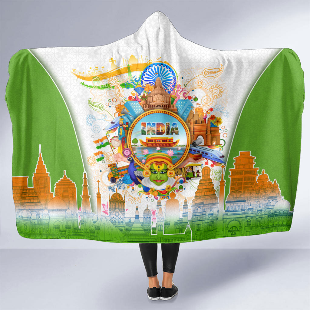 India Independence Day Hooded Blanket Indian Landmark Peacock Mandala Cultural Heritage