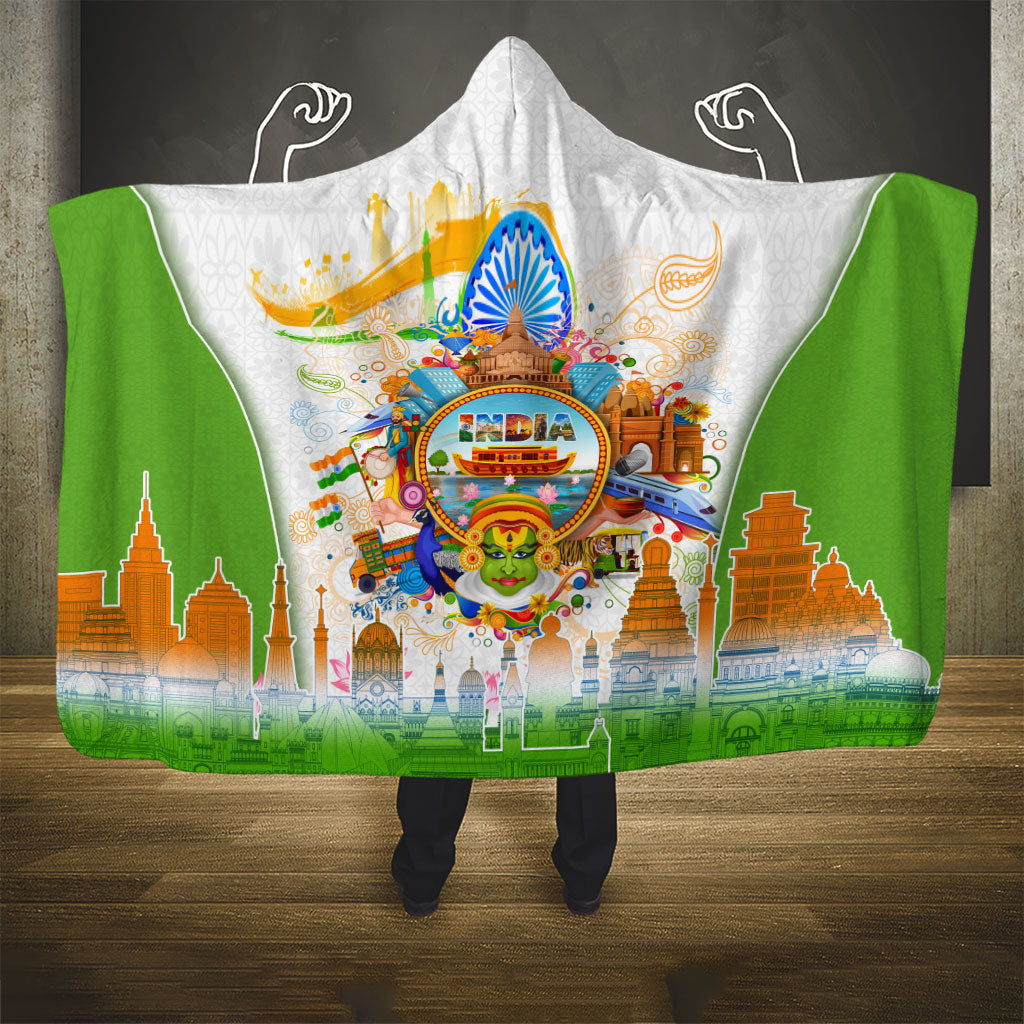 India Independence Day Hooded Blanket Indian Landmark Peacock Mandala Cultural Heritage