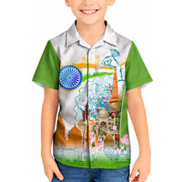 India Independence Day Kid Hawaiian Shirt Indian Landmark Peacock Mandala Cultural Heritage