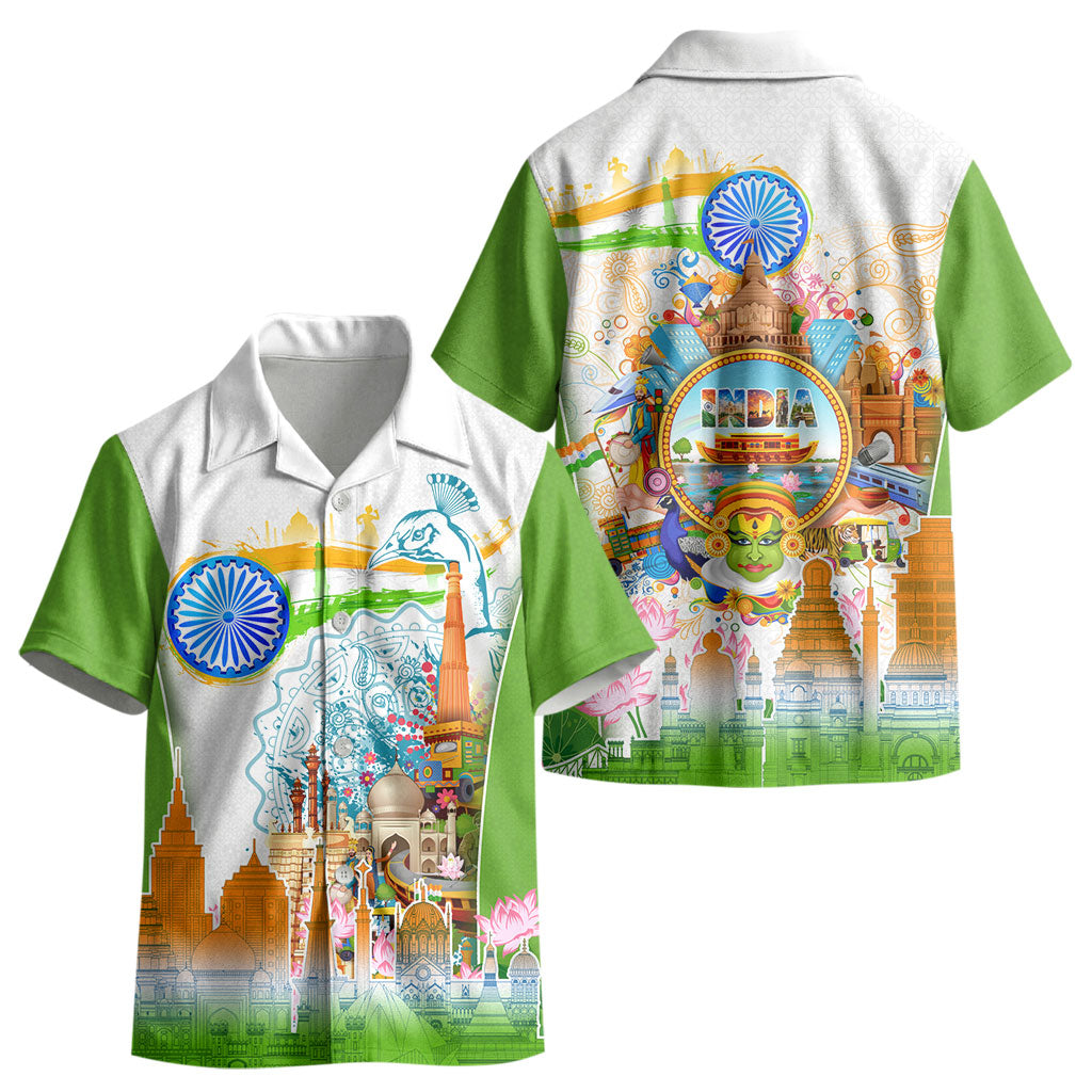India Independence Day Kid Hawaiian Shirt Indian Landmark Peacock Mandala Cultural Heritage