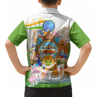 India Independence Day Kid Hawaiian Shirt Indian Landmark Peacock Mandala Cultural Heritage