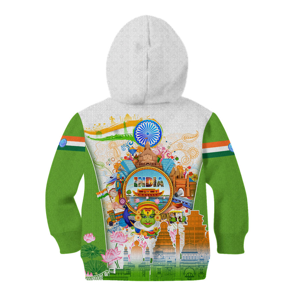 India Independence Day Kid Hoodie Indian Landmark Peacock Mandala Cultural Heritage
