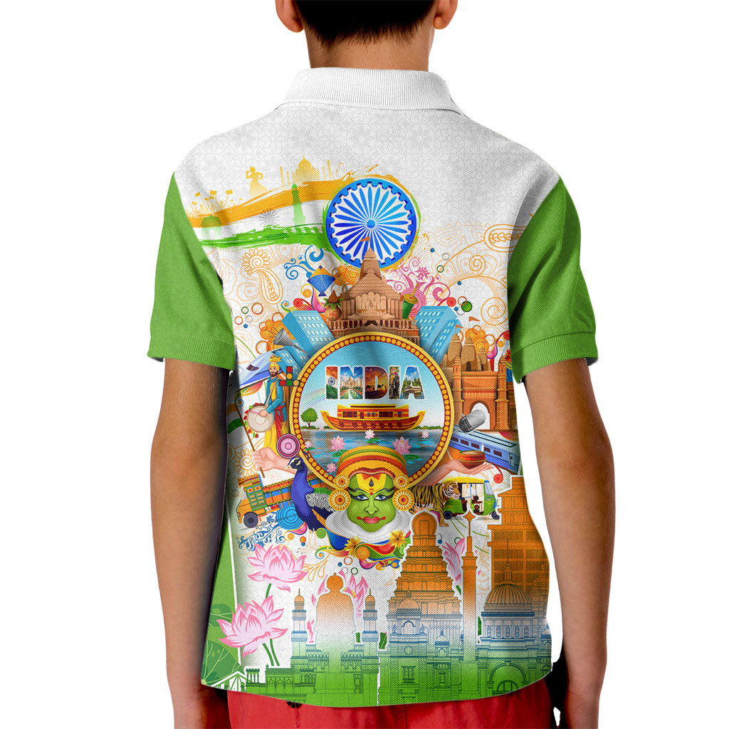 India Independence Day Kid Polo Shirt Indian Landmark Peacock Mandala Cultural Heritage