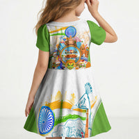 India Independence Day Kid Short Sleeve Dress Indian Landmark Peacock Mandala Cultural Heritage