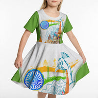 India Independence Day Kid Short Sleeve Dress Indian Landmark Peacock Mandala Cultural Heritage