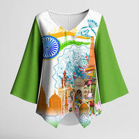 India Independence Day Kimono Sleeve Blouse Indian Landmark Peacock Mandala Cultural Heritage