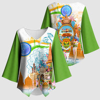India Independence Day Kimono Sleeve Blouse Indian Landmark Peacock Mandala Cultural Heritage