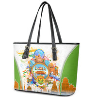 India Independence Day Leather Tote Bag Indian Landmark Peacock Mandala Cultural Heritage