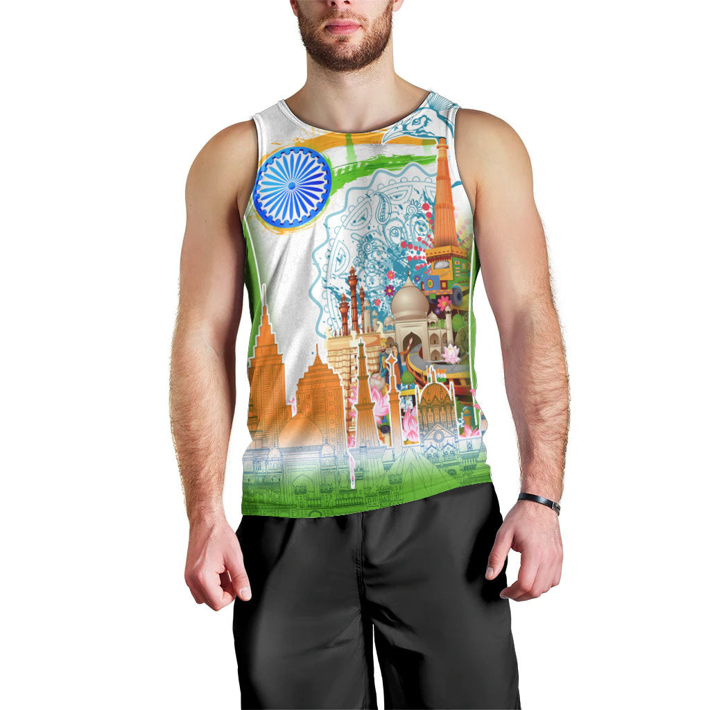 India Independence Day Men Tank Top Indian Landmark Peacock Mandala Cultural Heritage