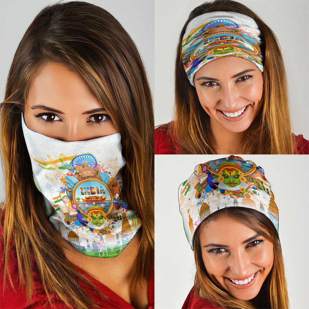 India Independence Day Neck Gaiter Indian Landmark Peacock Mandala Cultural Heritage