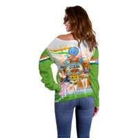 India Independence Day Off Shoulder Sweater Indian Landmark Peacock Mandala Cultural Heritage