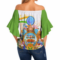 India Independence Day Off Shoulder Wrap Waist Top Indian Landmark Peacock Mandala Cultural Heritage
