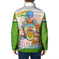 India Independence Day Padded Jacket Indian Landmark Peacock Mandala Cultural Heritage