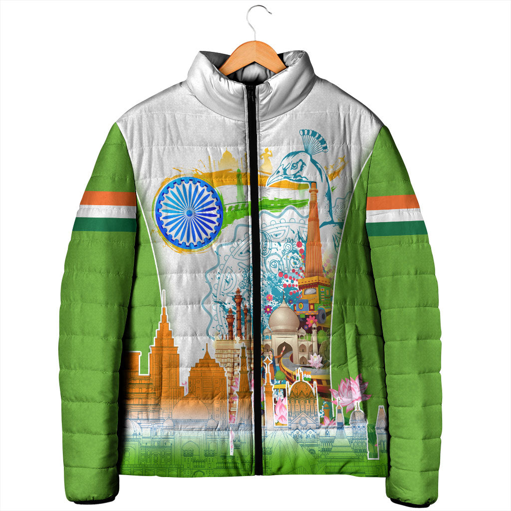 India Independence Day Padded Jacket Indian Landmark Peacock Mandala Cultural Heritage