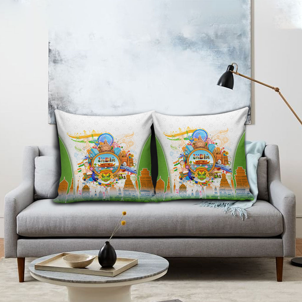 India Independence Day Pillow Cover Indian Landmark Peacock Mandala Cultural Heritage