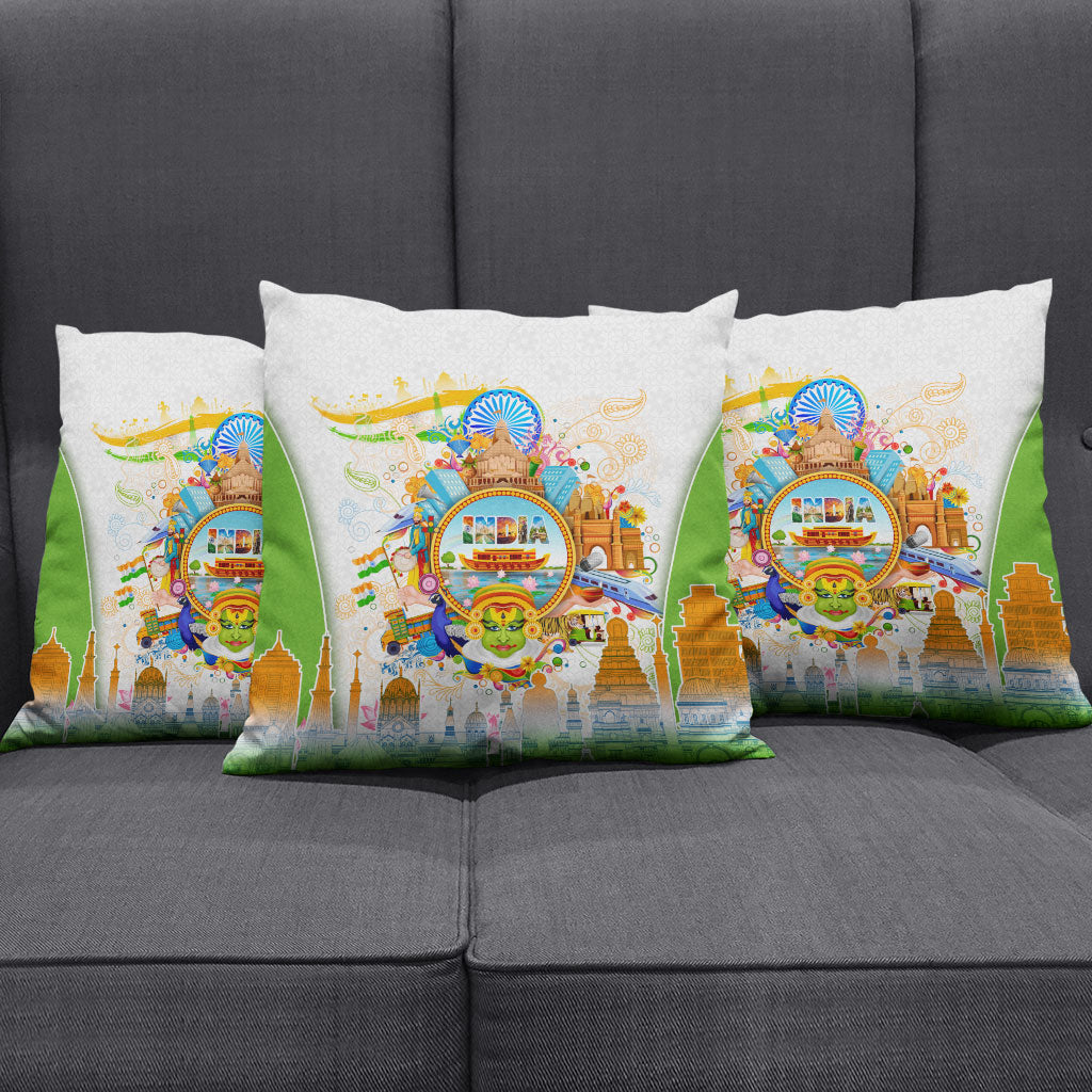 India Independence Day Pillow Cover Indian Landmark Peacock Mandala Cultural Heritage