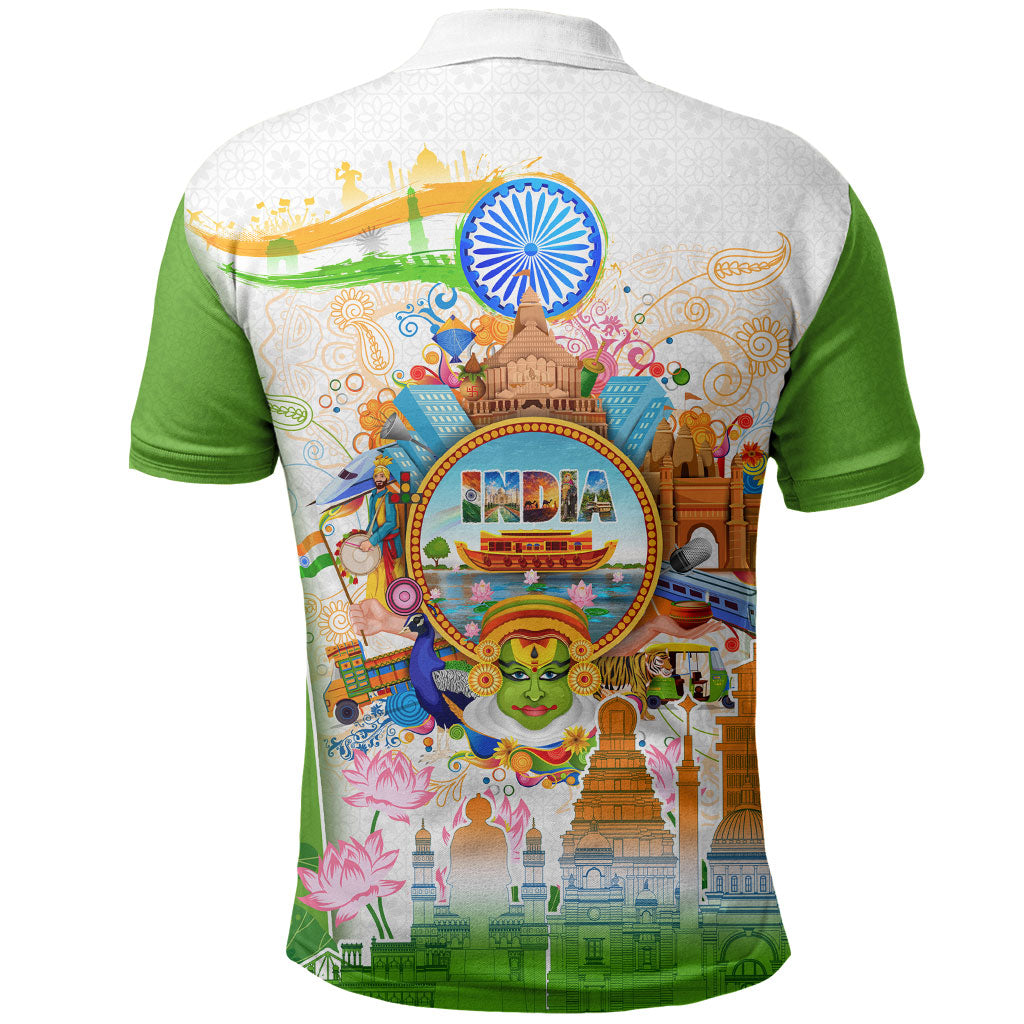 India Independence Day Polo Shirt Indian Landmark Peacock Mandala Cultural Heritage