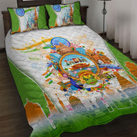 India Independence Day Quilt Bed Set Indian Landmark Peacock Mandala Cultural Heritage