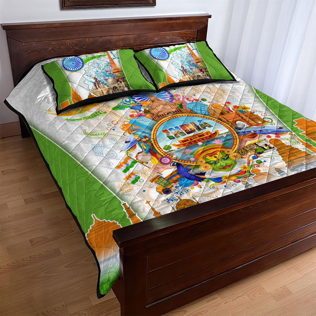 India Independence Day Quilt Bed Set Indian Landmark Peacock Mandala Cultural Heritage