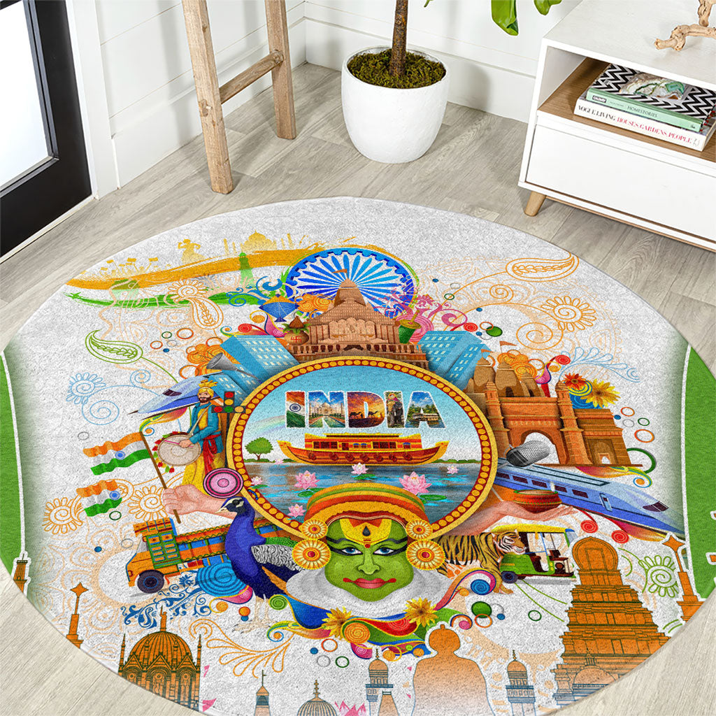 India Independence Day Round Carpet Indian Landmark Peacock Mandala Cultural Heritage
