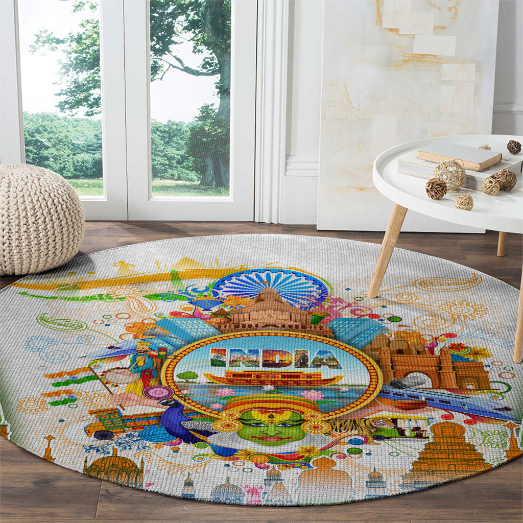 India Independence Day Round Carpet Indian Landmark Peacock Mandala Cultural Heritage