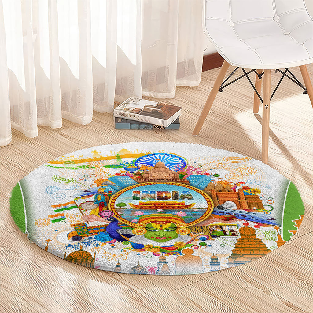 India Independence Day Round Carpet Indian Landmark Peacock Mandala Cultural Heritage