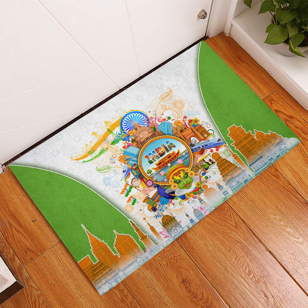 India Independence Day Rubber Doormat Indian Landmark Peacock Mandala Cultural Heritage