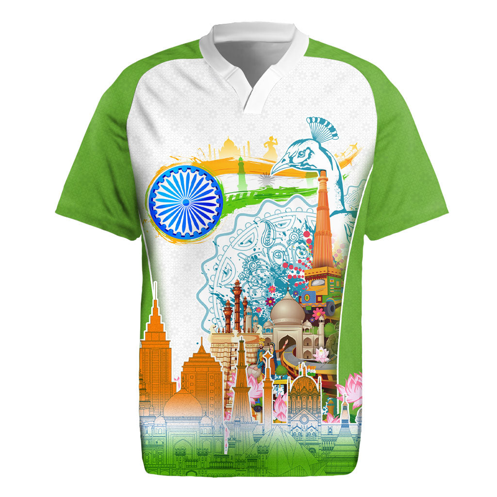 India Independence Day Rugby Jersey Indian Landmark Peacock Mandala Cultural Heritage