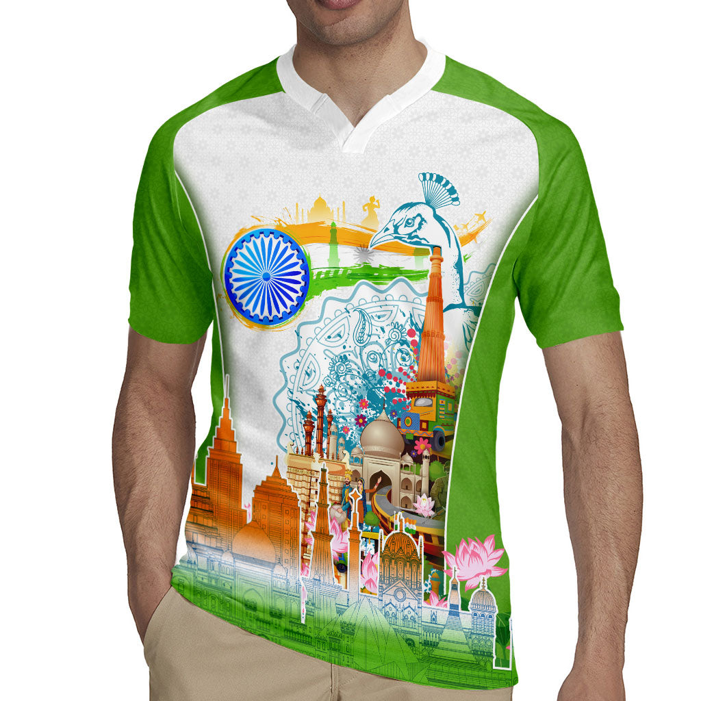 India Independence Day Rugby Jersey Indian Landmark Peacock Mandala Cultural Heritage