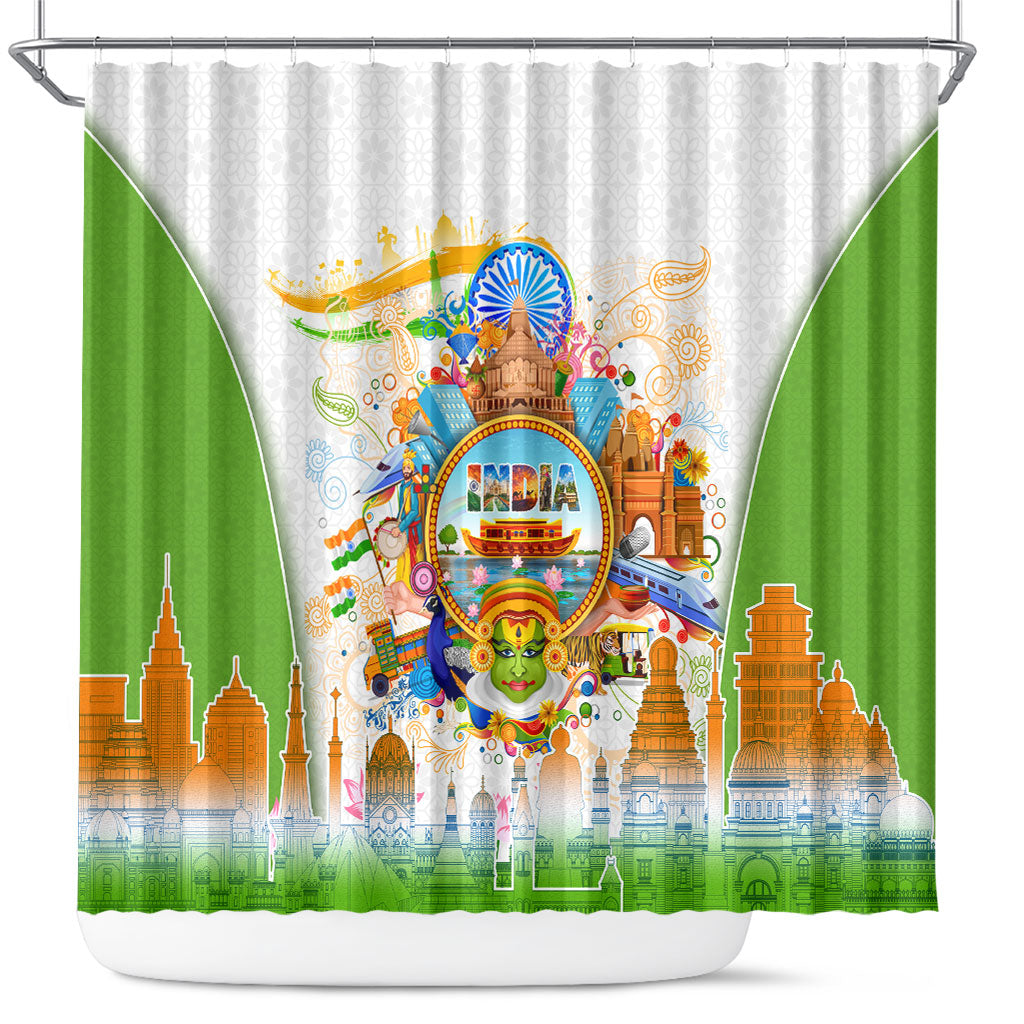 India Independence Day Shower Curtain Indian Landmark Peacock Mandala Cultural Heritage