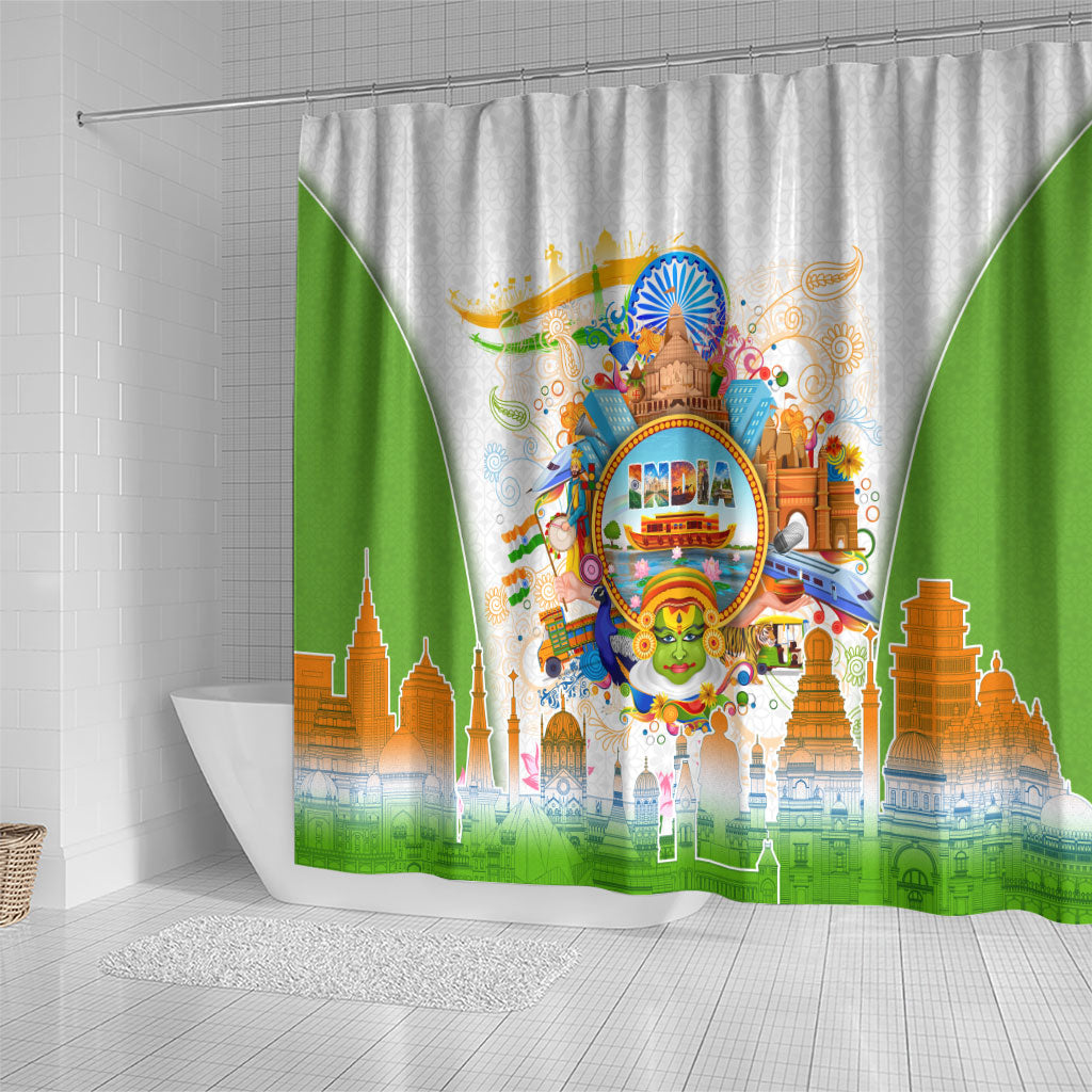 India Independence Day Shower Curtain Indian Landmark Peacock Mandala Cultural Heritage
