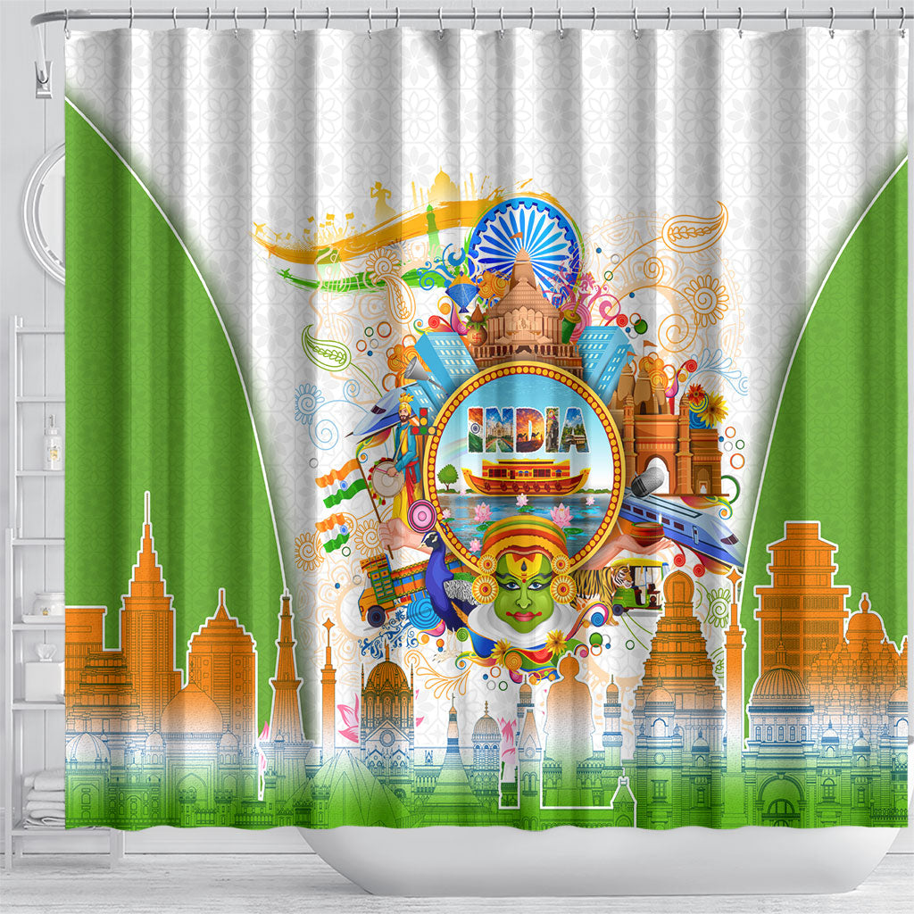 India Independence Day Shower Curtain Indian Landmark Peacock Mandala Cultural Heritage