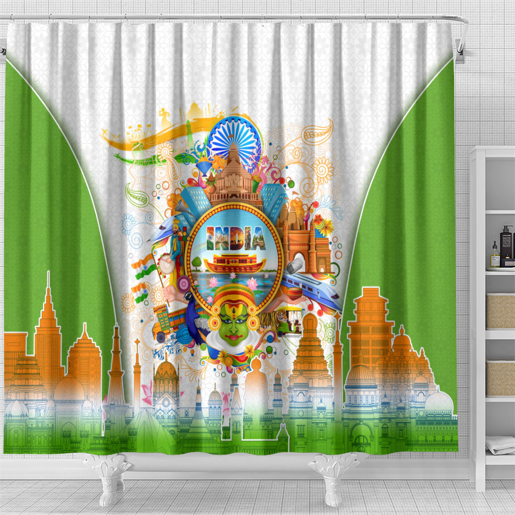 India Independence Day Shower Curtain Indian Landmark Peacock Mandala Cultural Heritage
