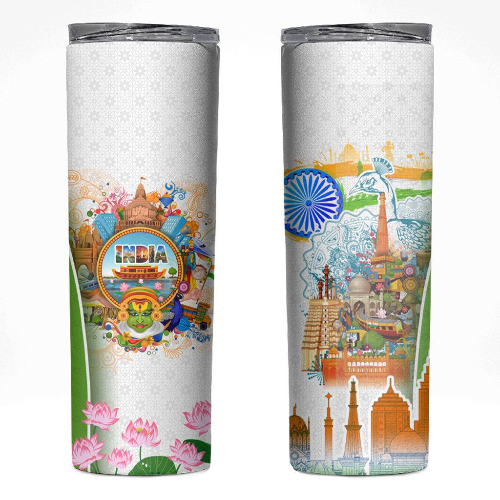 India Independence Day Skinny Tumbler Indian Landmark Peacock Mandala Cultural Heritage