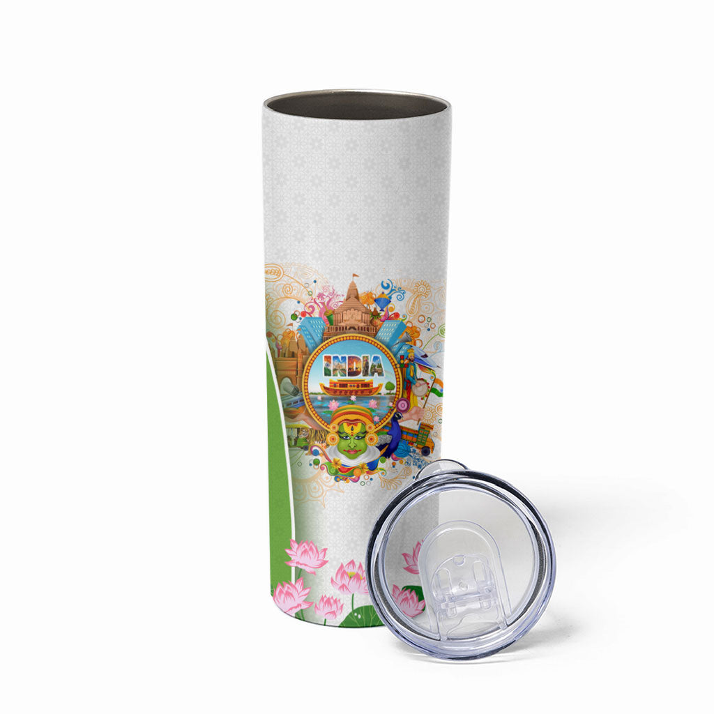 India Independence Day Skinny Tumbler Indian Landmark Peacock Mandala Cultural Heritage