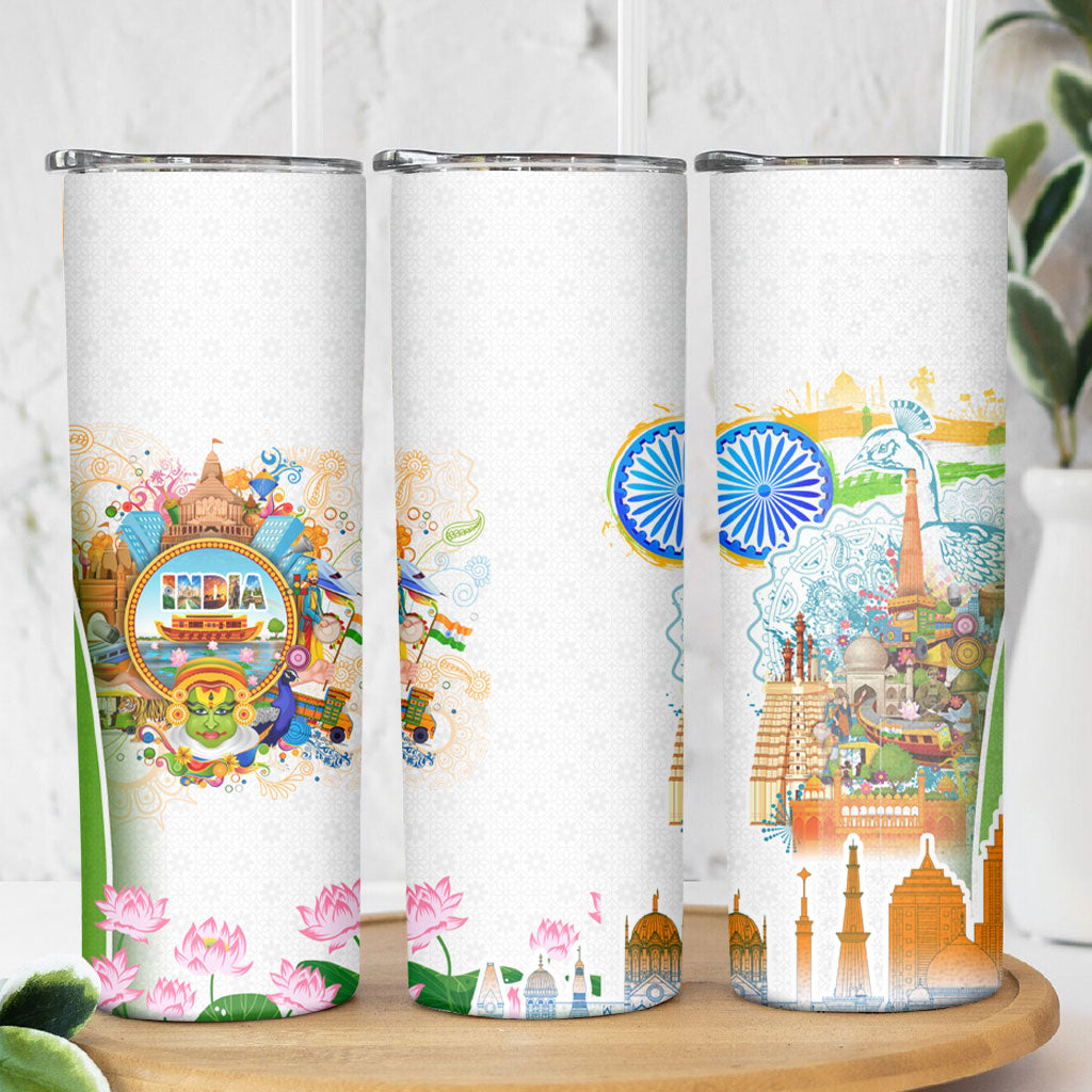 India Independence Day Skinny Tumbler Indian Landmark Peacock Mandala Cultural Heritage