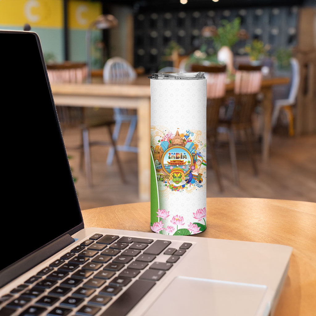 India Independence Day Skinny Tumbler Indian Landmark Peacock Mandala Cultural Heritage